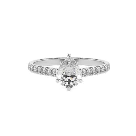 lab grown moissanite pear half eternity solitaire engagement rings in sterling silver 