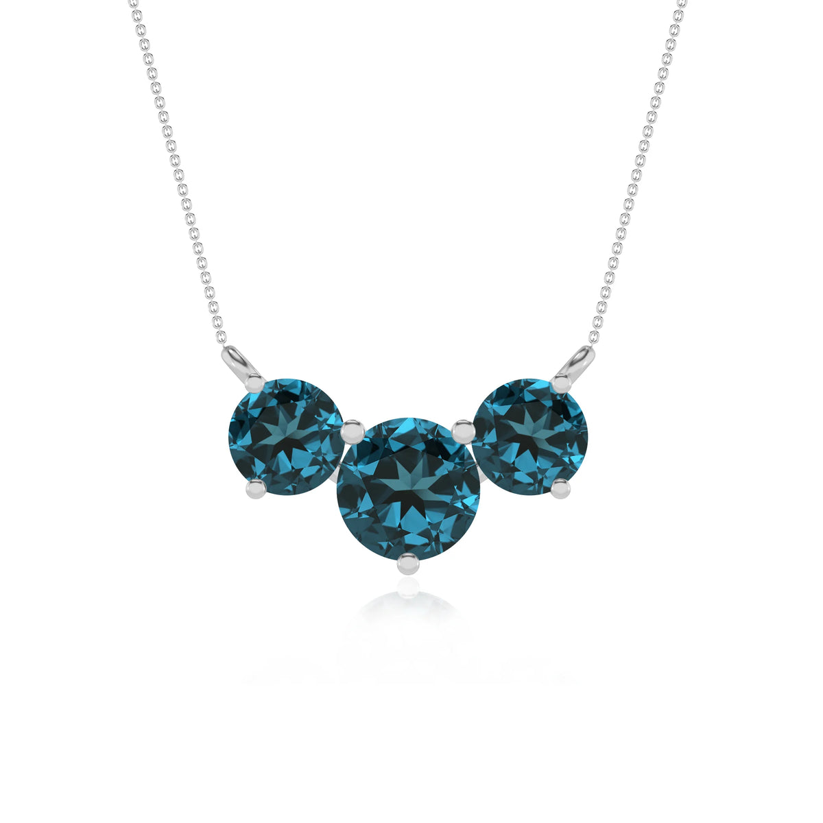 natural london-blue-topaz round solitaire v-bale necklaces in sterling silver 