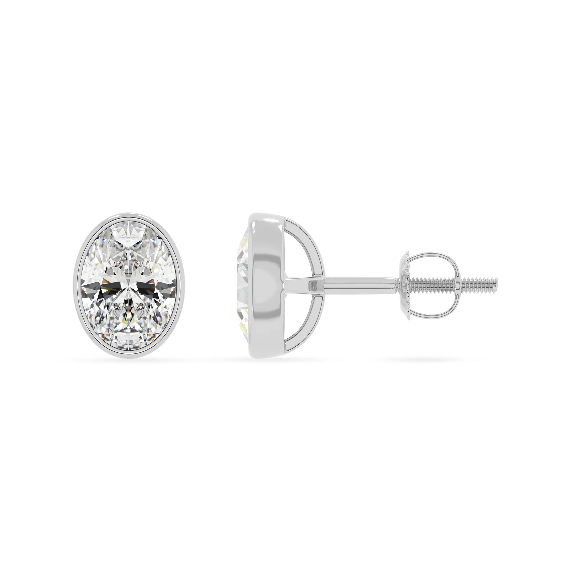 lab grown moissanite oval stud earrings in white gold 
