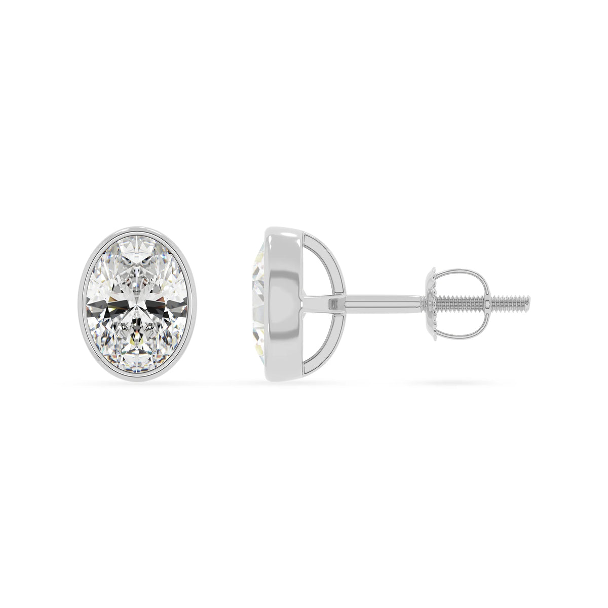 lab grown moissanite oval stud earrings in white gold 