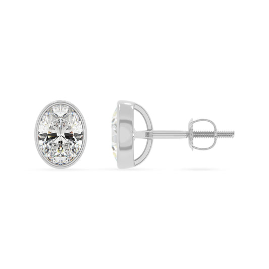 lab grown moissanite oval stud earrings in white gold 