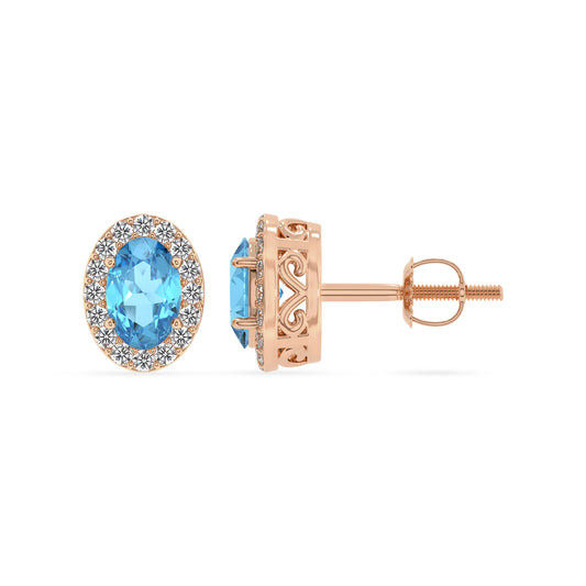 natural swiss blue topaz oval stud earrings in rose gold 