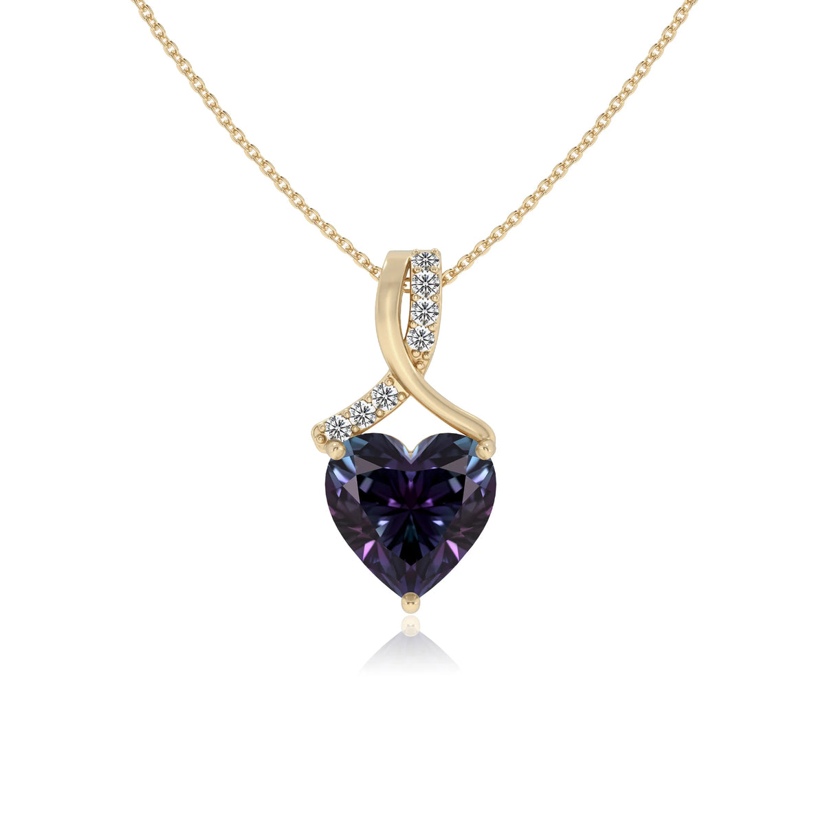 lab grown alexandrite heart solitaire necklaces in yellow gold 