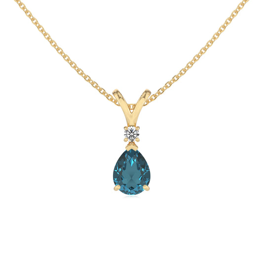 natural london-blue-topaz pear solitaire v-bale necklaces in yellow gold 