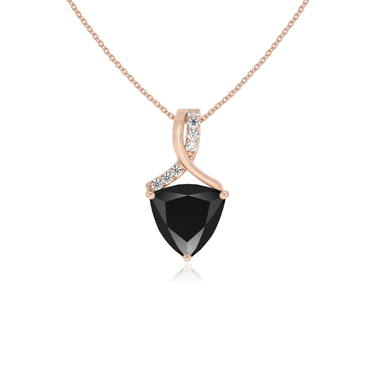 natural black-onyx trillion solitaire necklaces in rose gold 