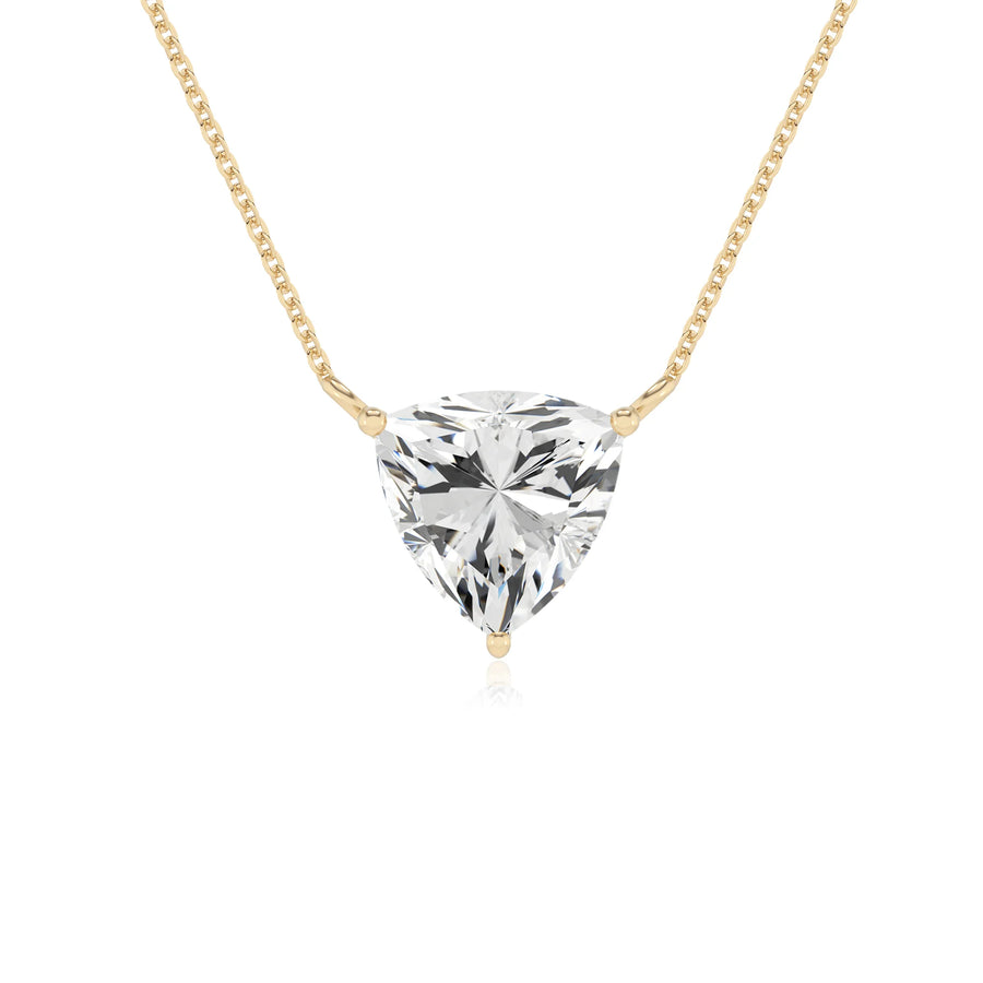 lab grown moissanite trillion solitaire necklaces in yellow gold 