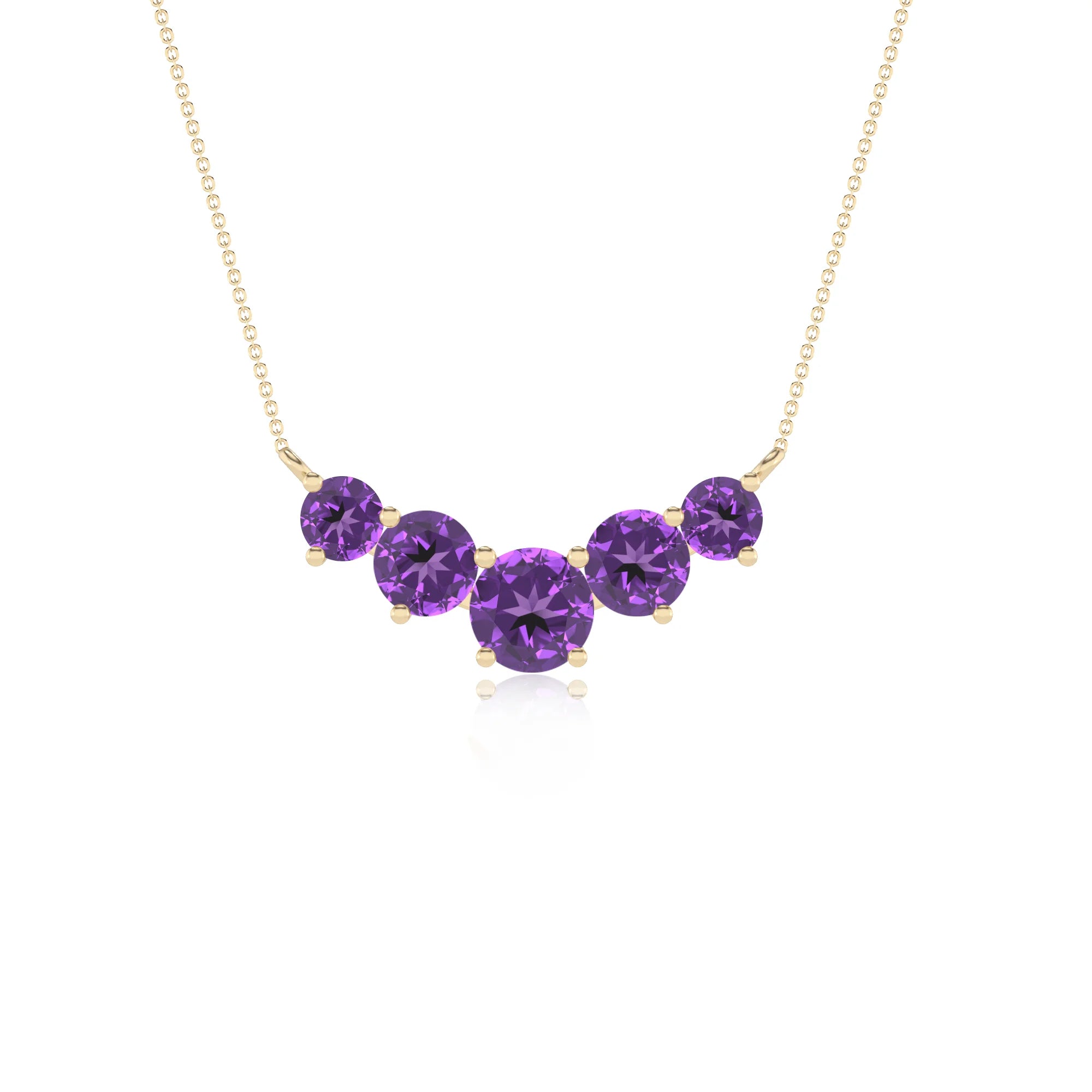 lab grown amethyst round bar necklaces in yellow gold 