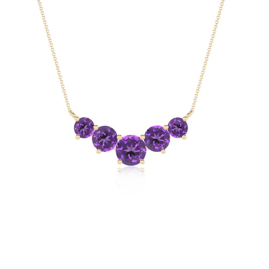 lab grown amethyst round bar necklaces in yellow gold 