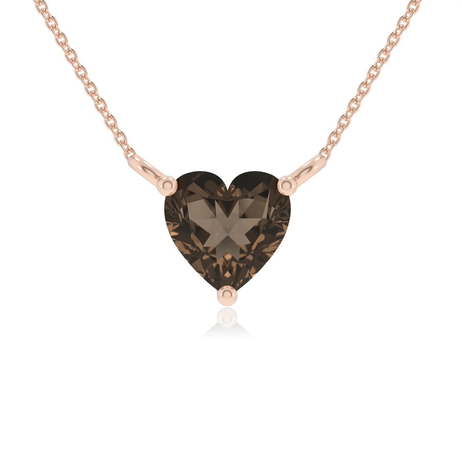 natural smoky-quartz heart solitaire necklaces in rose gold 