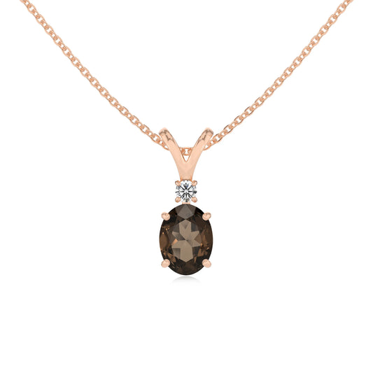 natural smoky-quartz oval solitaire v-bale necklaces in rose gold 