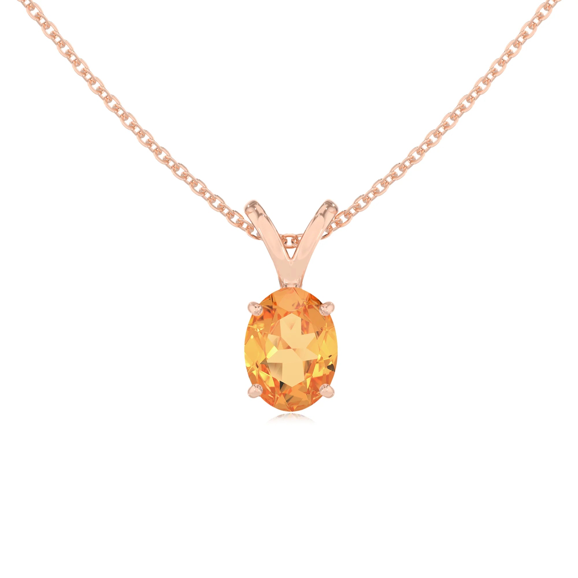 lab grown citrine oval solitaire v-bale necklaces in rose gold 