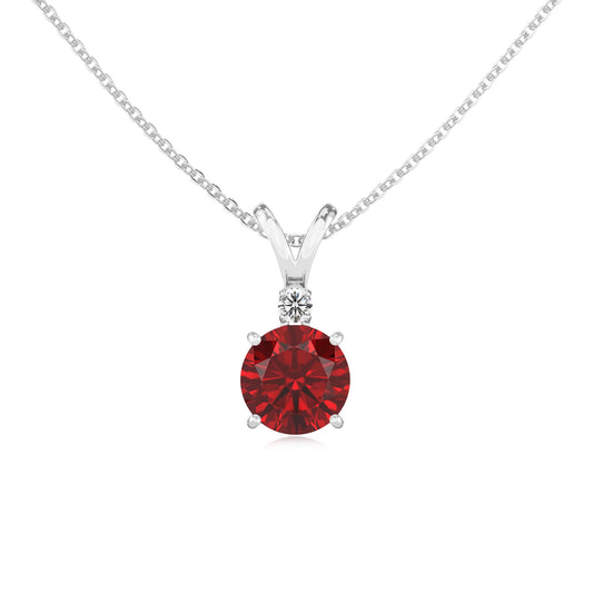 lab grown ruby round solitaire v-bale necklaces in sterling silver 