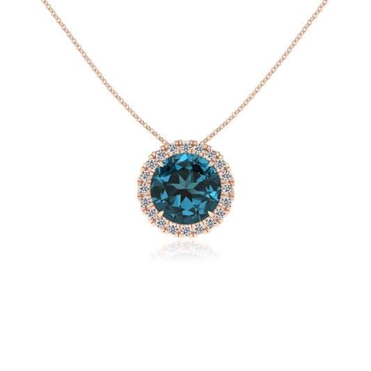 natural london blue topaz round solitaire necklaces in rose gold 