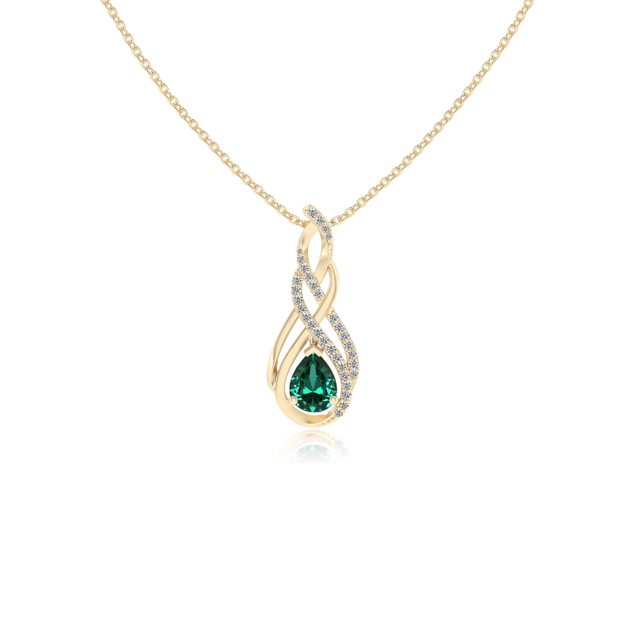 lab grown emerald pear solitaire necklaces in yellow gold 