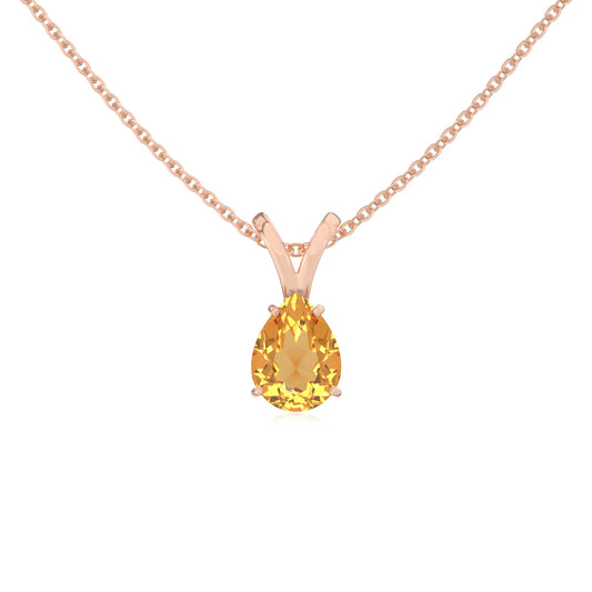 lab grown citrine pear solitaire v-bale necklaces in rose gold 