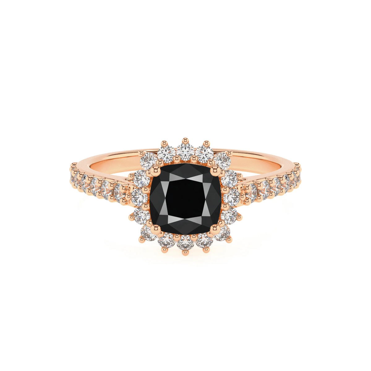 natural black-onyx cushion solitaire rings in rose gold 