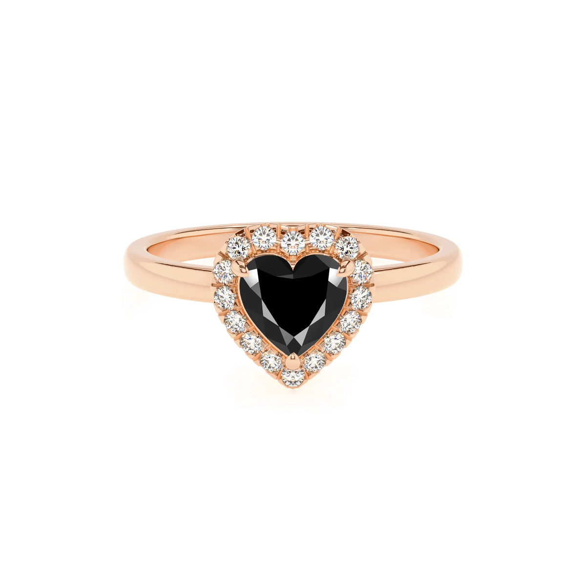 natural black-onyx heart solitaire rings in rose gold 
