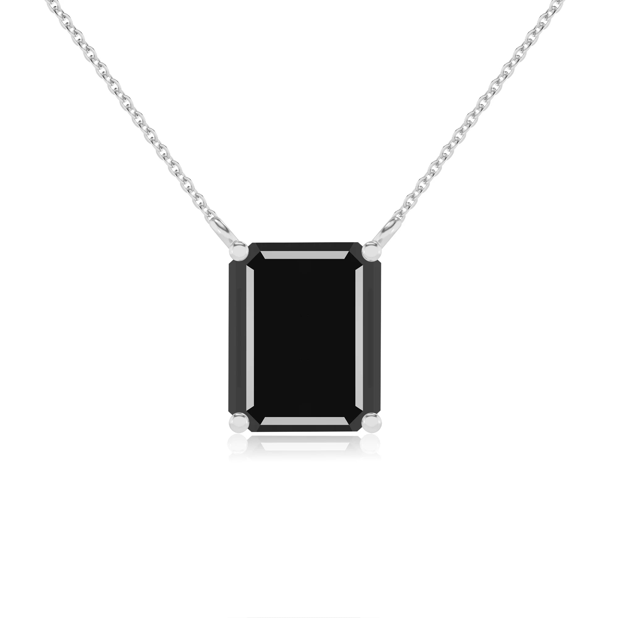 natural black-onyx emerald cut solitaire necklaces in white gold 