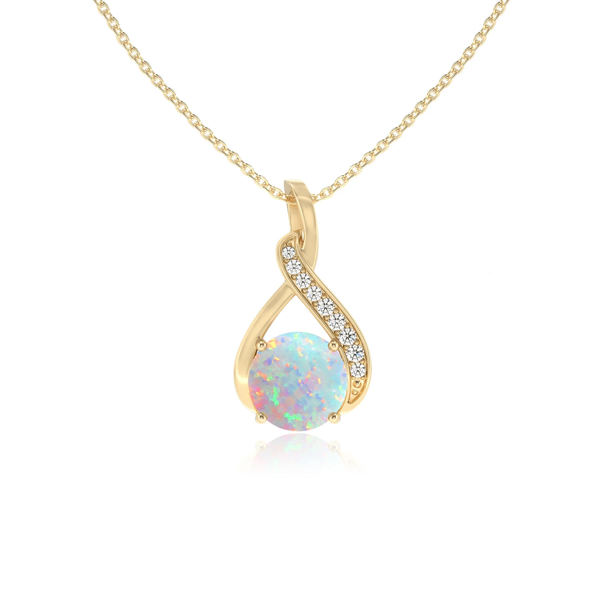 lab grown opal round solitaire necklaces in yellow gold 