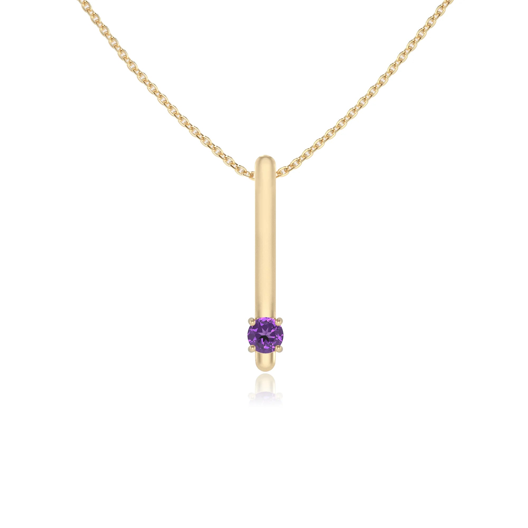 lab grown amethyst round bar necklaces in yellow gold 