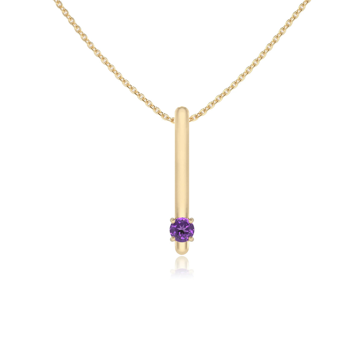 lab grown amethyst round bar necklaces in yellow gold 