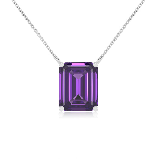 lab grown amethyst emerald cut solitaire necklaces in white gold 