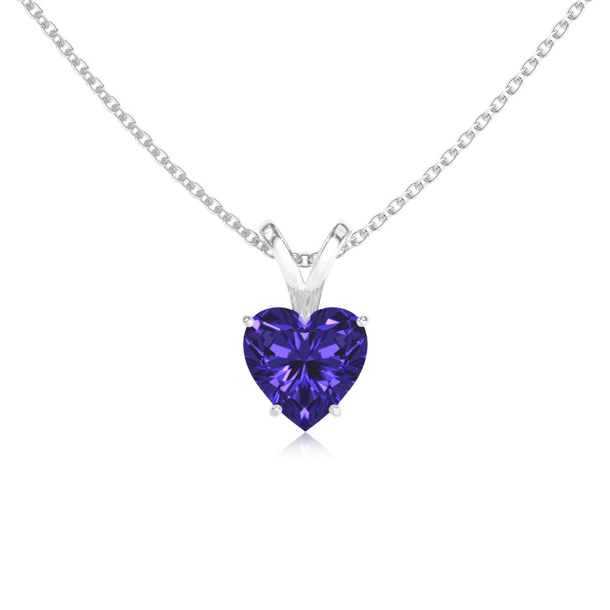 lab grown tanzanite heart solitaire v-bale necklaces in sterling silver 