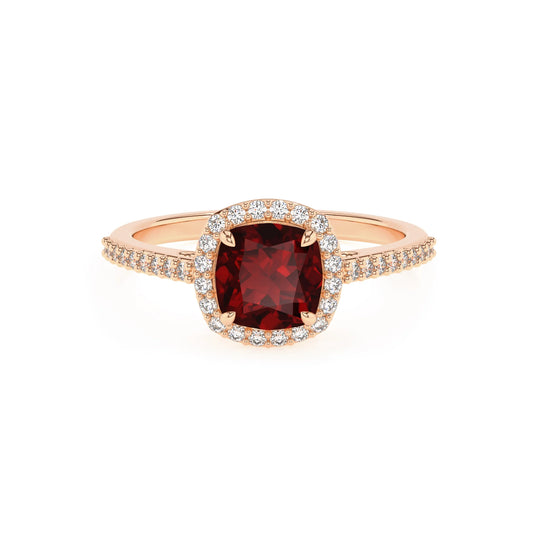 natural garnet cushion solitaire rings in rose gold 