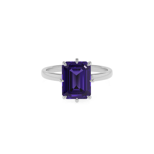 lab grown tanzanite emerald cut solitaire rings in sterling silver 