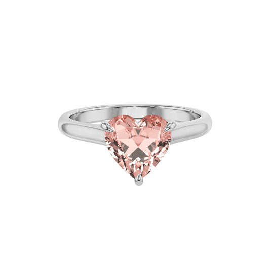 lab grown morganite heart solitaire rings in sterling silver 
