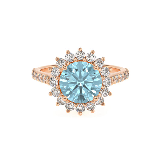lab grown aquamarine round solitaire rings in rose gold 