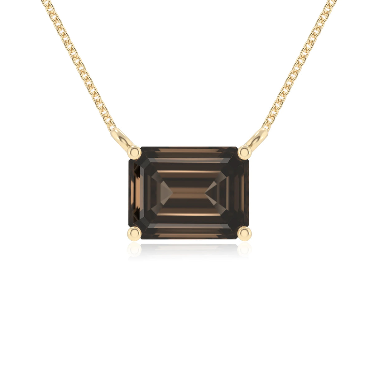 natural smoky-quartz emerald cut solitaire necklaces in yellow gold 