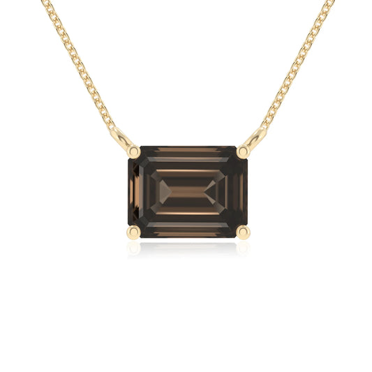 natural smoky-quartz emerald cut solitaire necklaces in yellow gold 
