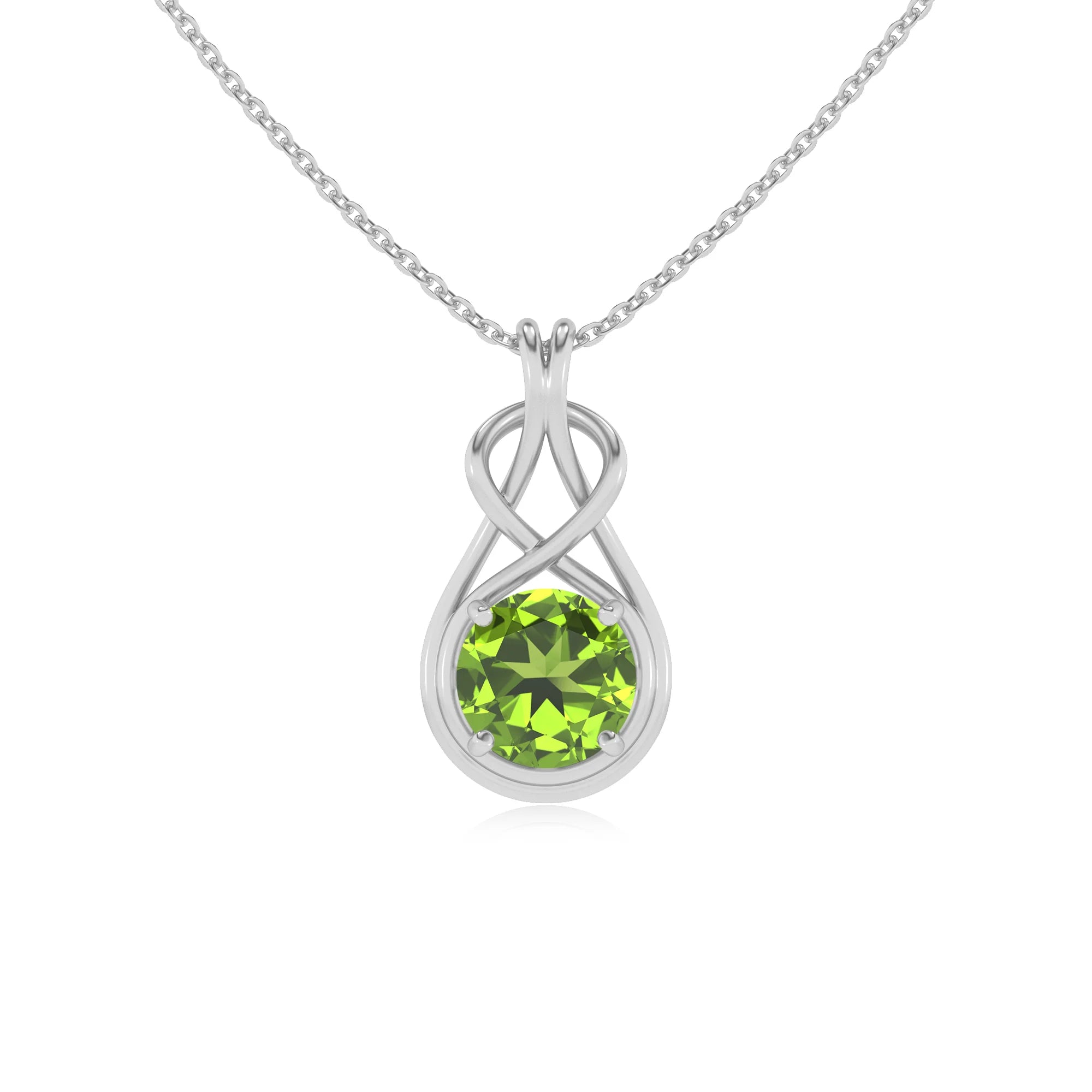 natural peridot round solitaire necklaces in white gold 