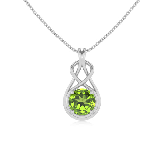 natural peridot round solitaire necklaces in white gold 