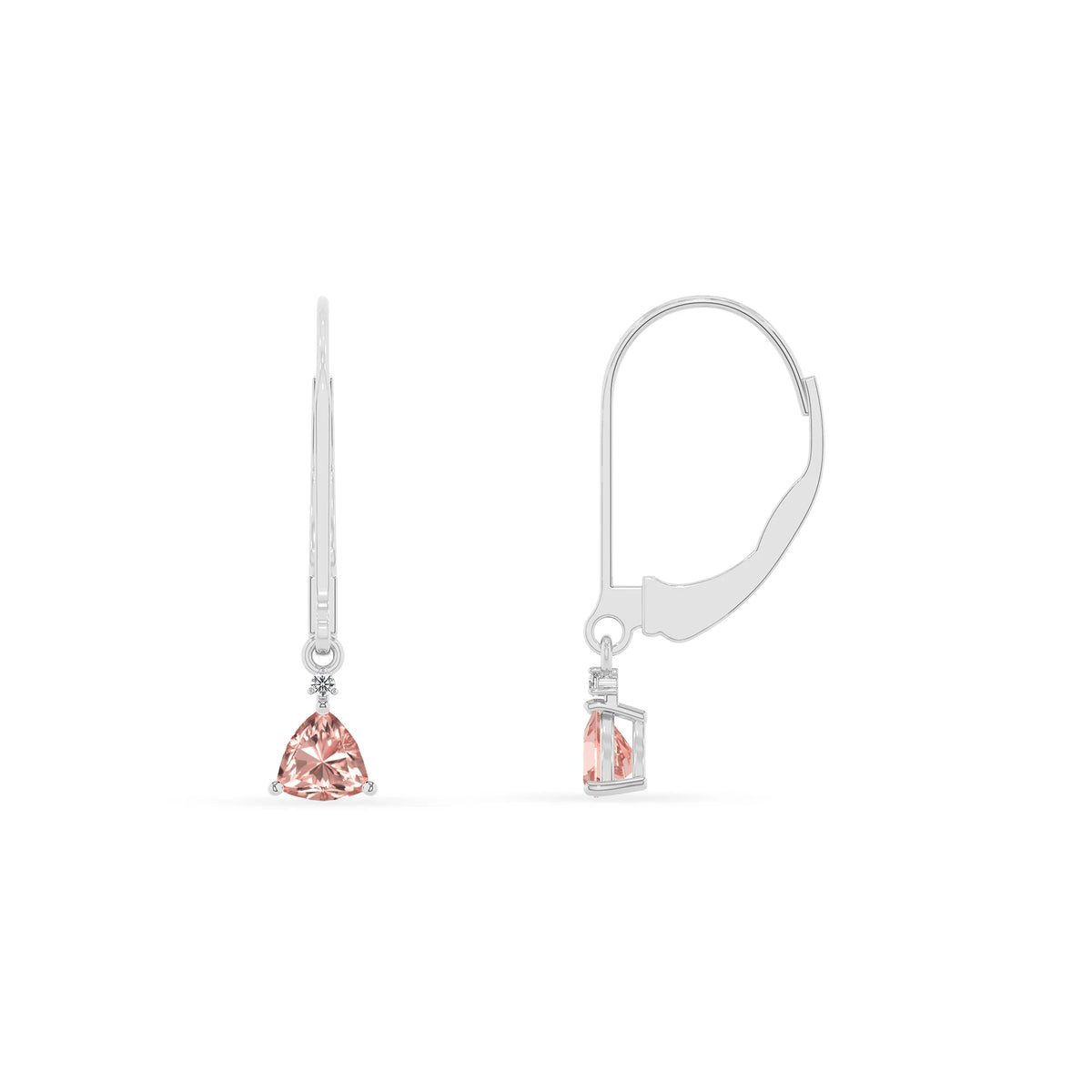 lab grown morganite trillion drop earrings in sterling silver 