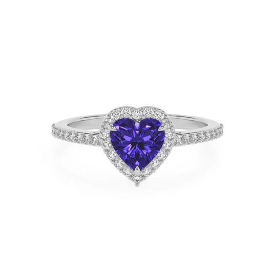 lab grown tanzanite heart solitaire rings in white gold 
