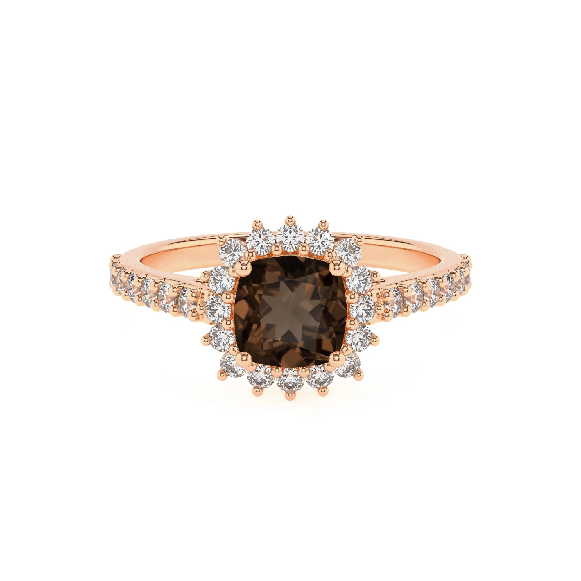natural smoky-quartz cushion solitaire rings in rose gold 