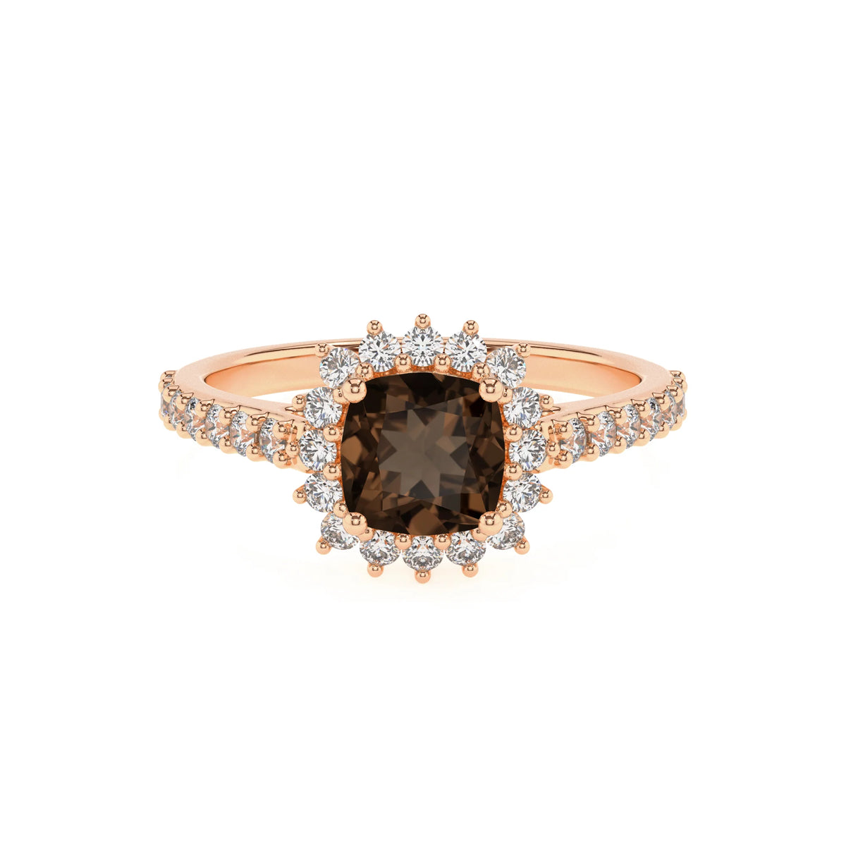 natural smoky-quartz cushion solitaire rings in rose gold 