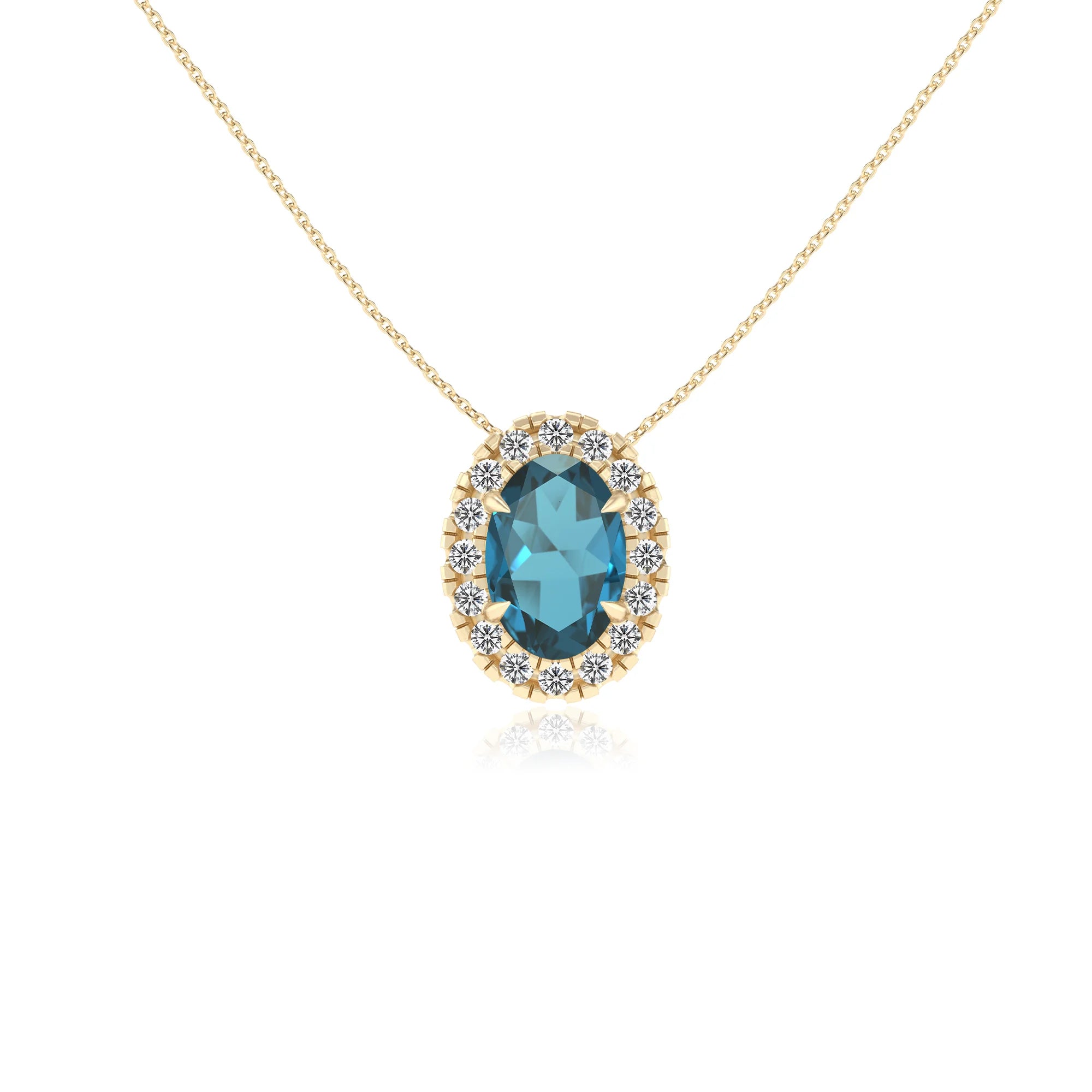 natural london blue topaz oval solitaire necklaces in yellow gold 