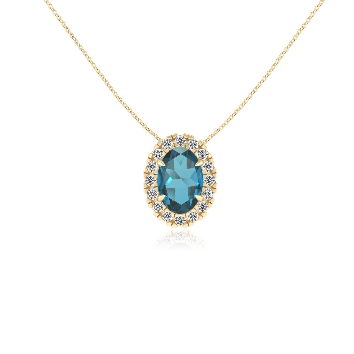 natural london blue topaz oval solitaire necklaces in yellow gold 