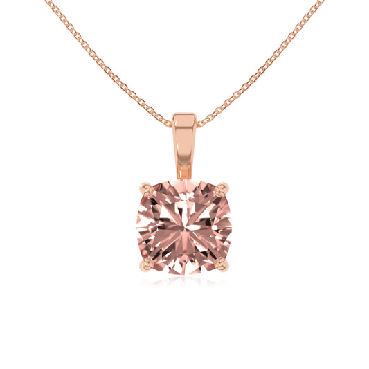 lab grown morganite cushion solitaire necklaces in rose gold 