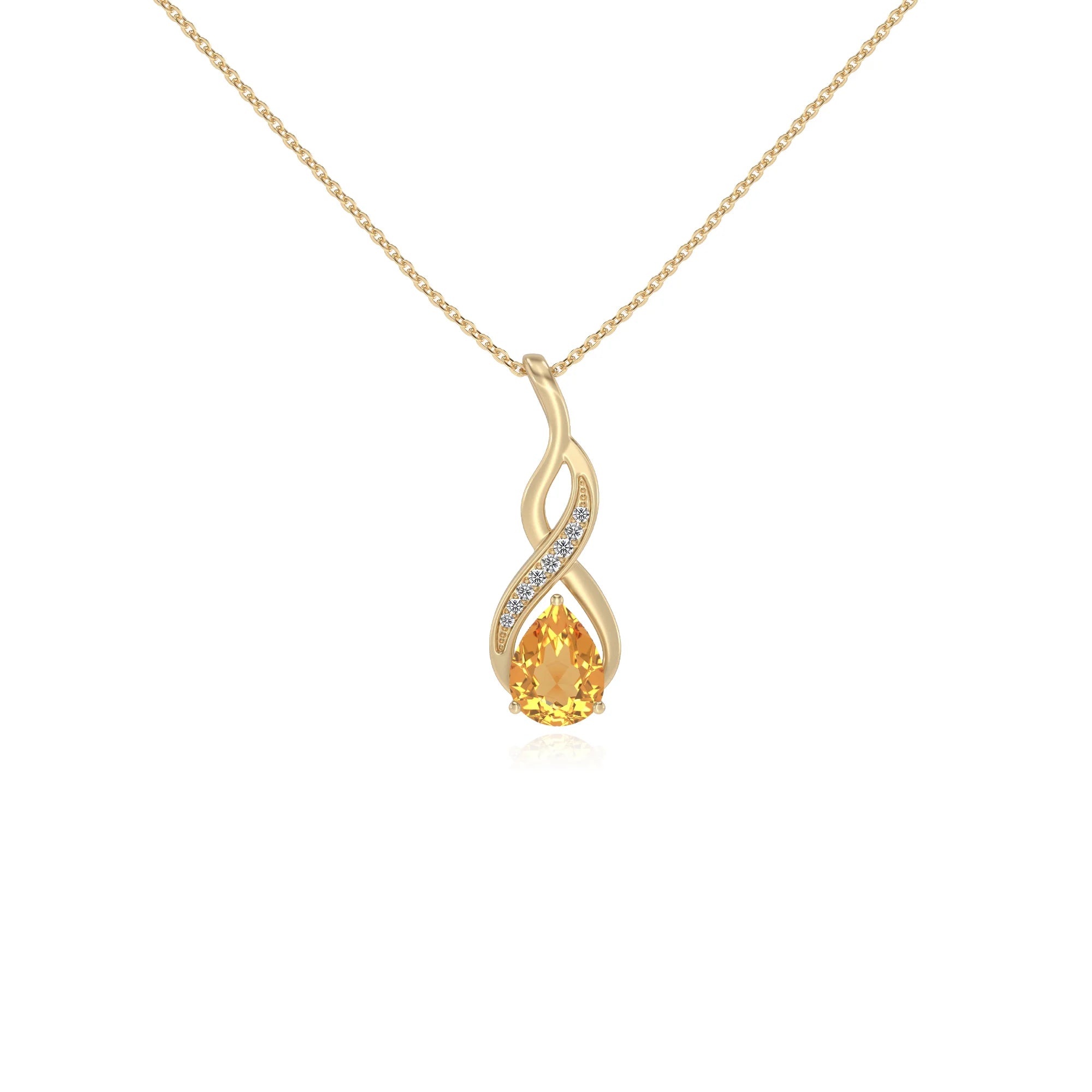 lab grown citrine pear solitaire necklaces in yellow gold 
