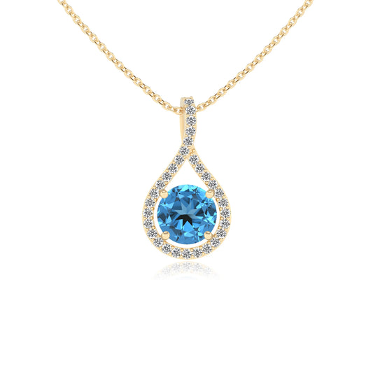 natural swiss-blue-topaz round solitaire necklaces in yellow gold 