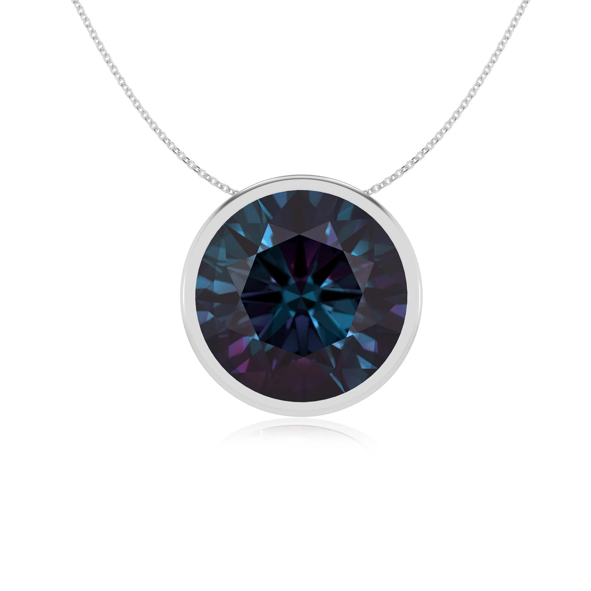 lab grown alexandrite round solitaire necklaces in sterling silver 