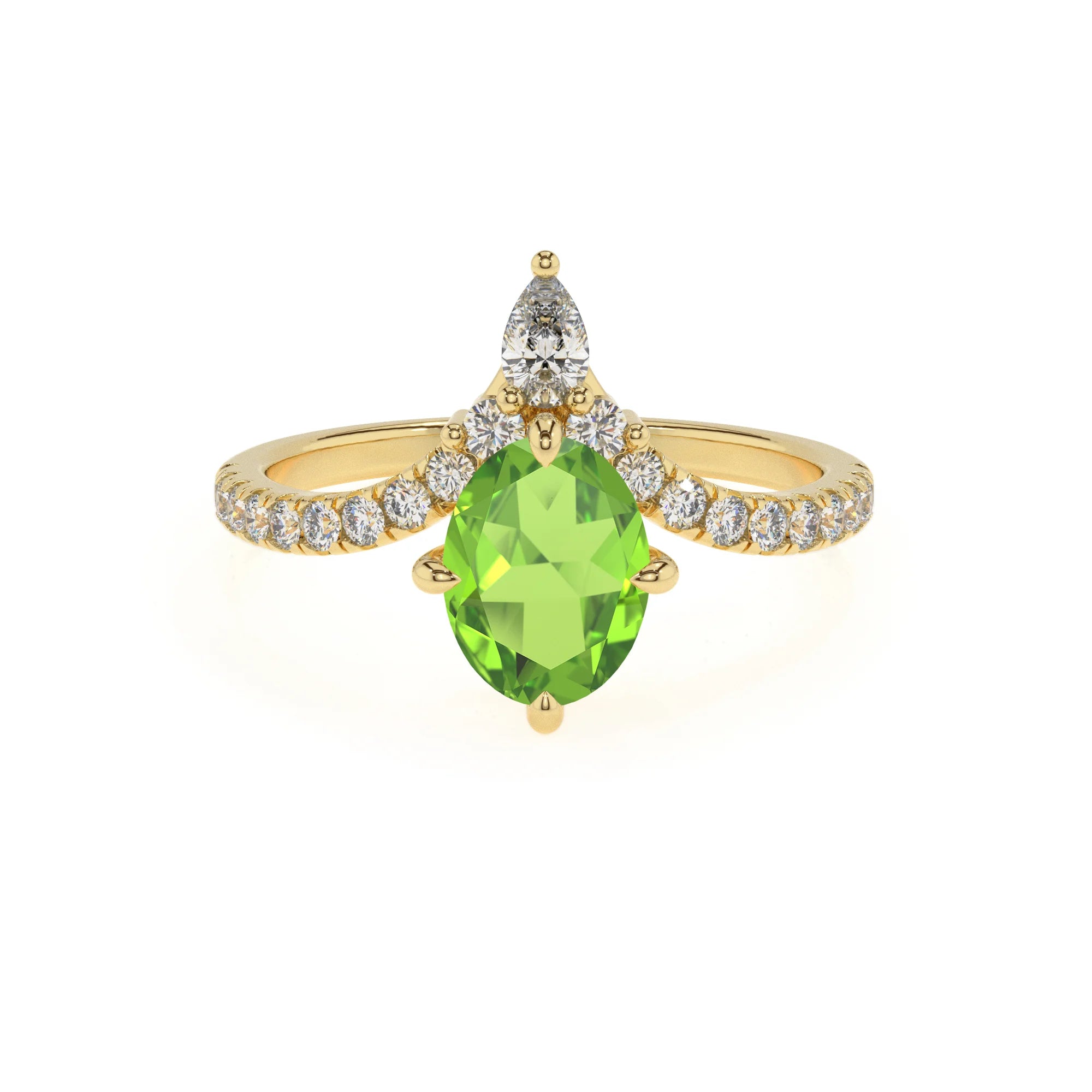 natural peridot oval solitaire rings in yellow gold 