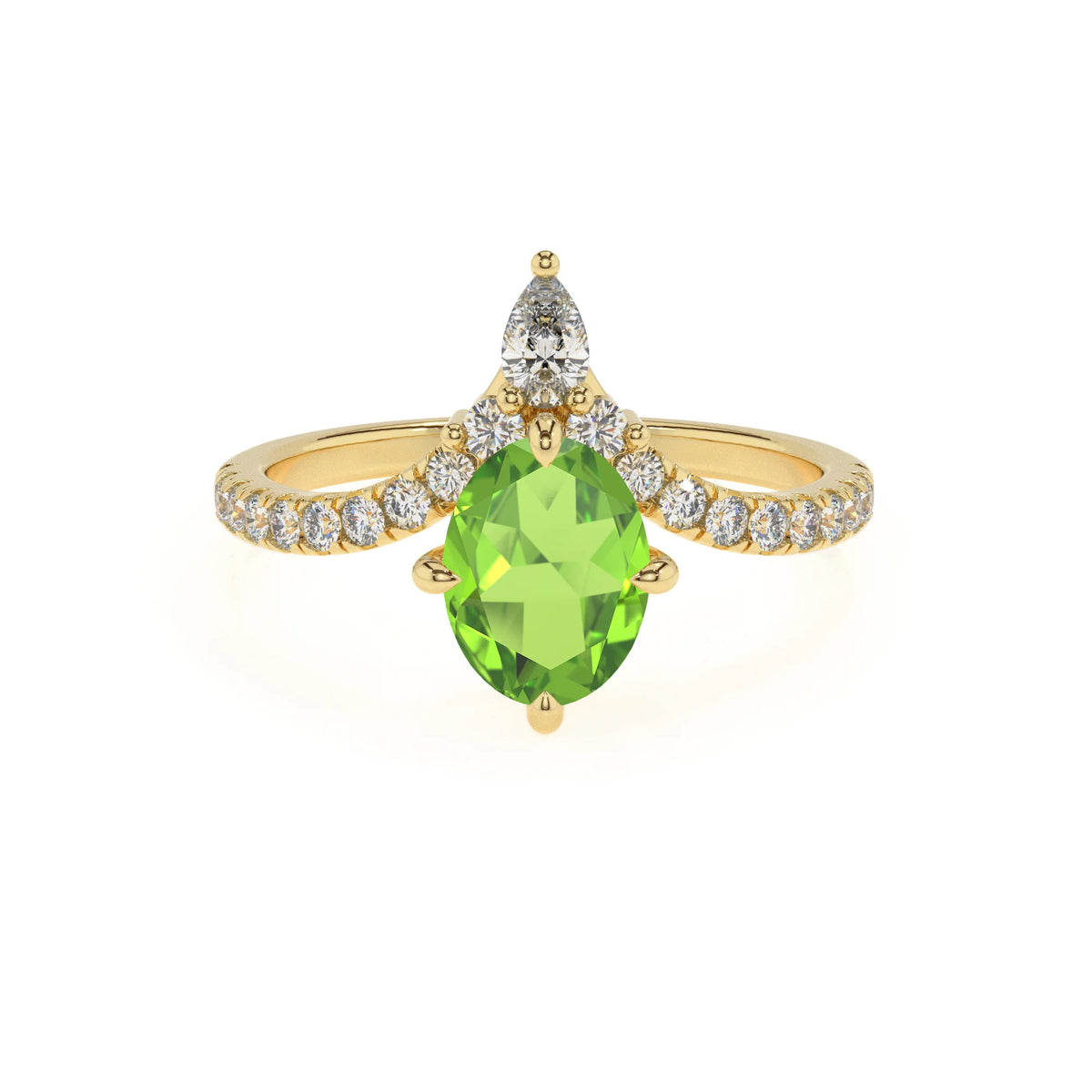 natural peridot oval solitaire rings in yellow gold 
