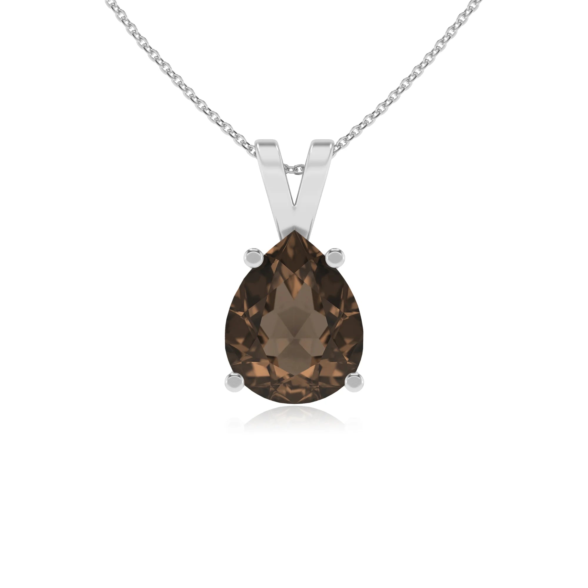 natural smoky-quartz pear solitaire v-bale necklaces in platinum 
