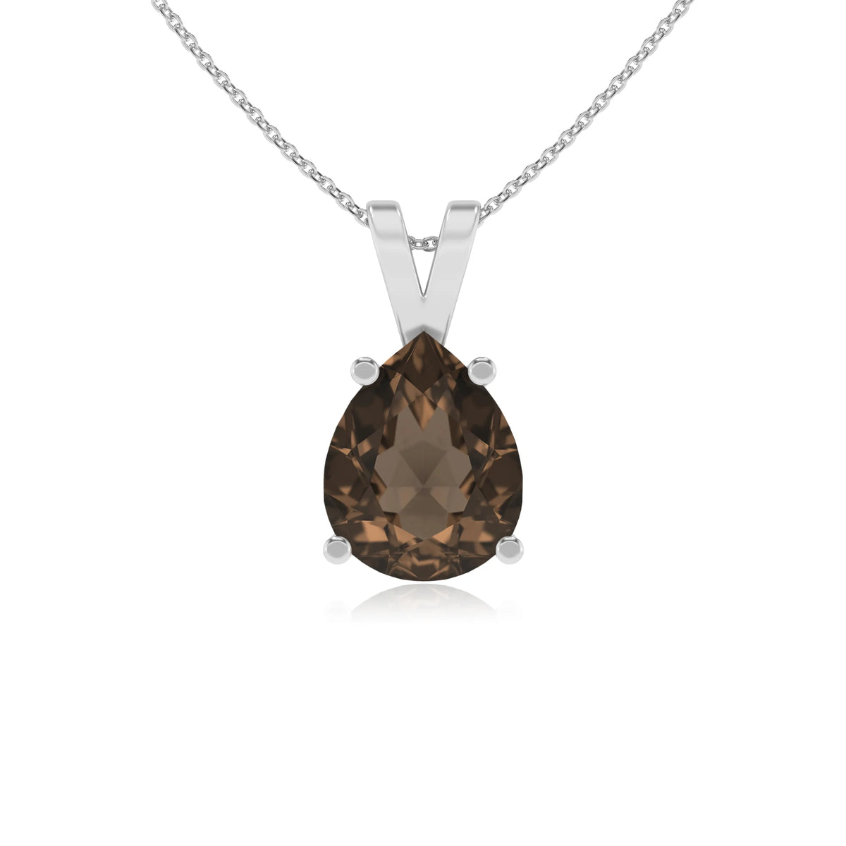 natural smoky-quartz pear solitaire v-bale necklaces in platinum 