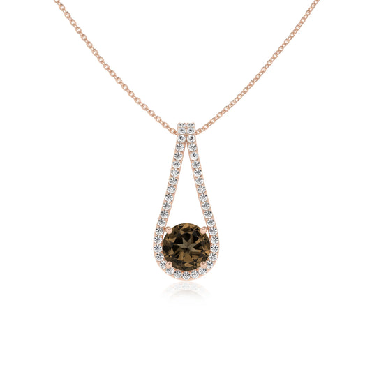 natural smoky-quartz round solitaire v-bale necklaces in rose gold 